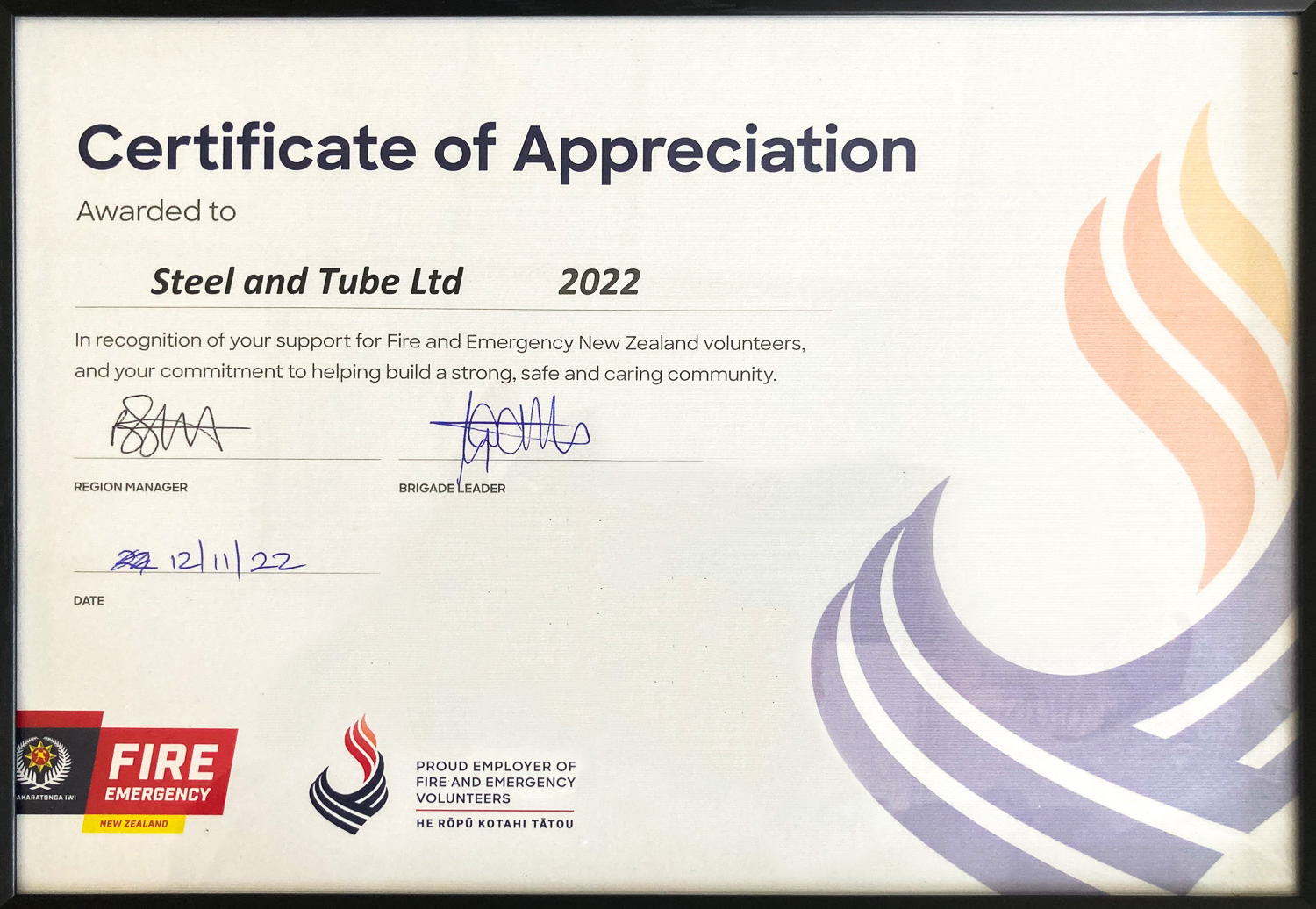 Steel & Tube Employer certificate